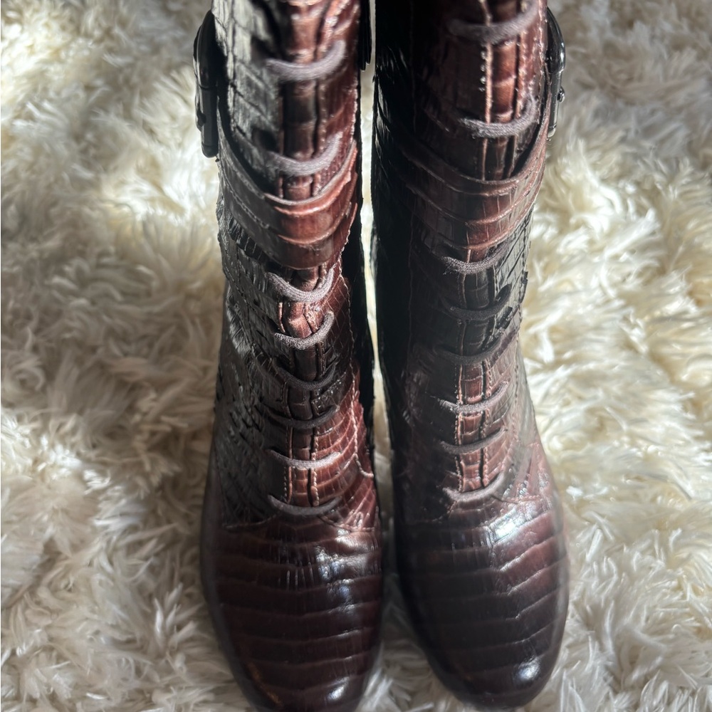 Elegant Brown Crocodile-Patterned Leather Women's Boots From Talbot’s